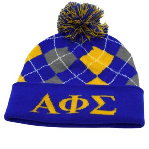Knit argyle hat with Greek letters