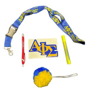 Lanyard, pen, sticker, highlighter, pom-pom