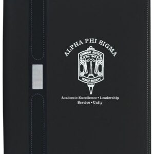Black portfolio with Alpha Phi Sigma logo.